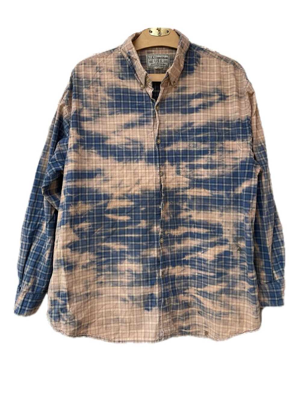 ♦️5/$15♦️ U.S. Expedition | Plaid Bleach Dyed Button Down Shirt